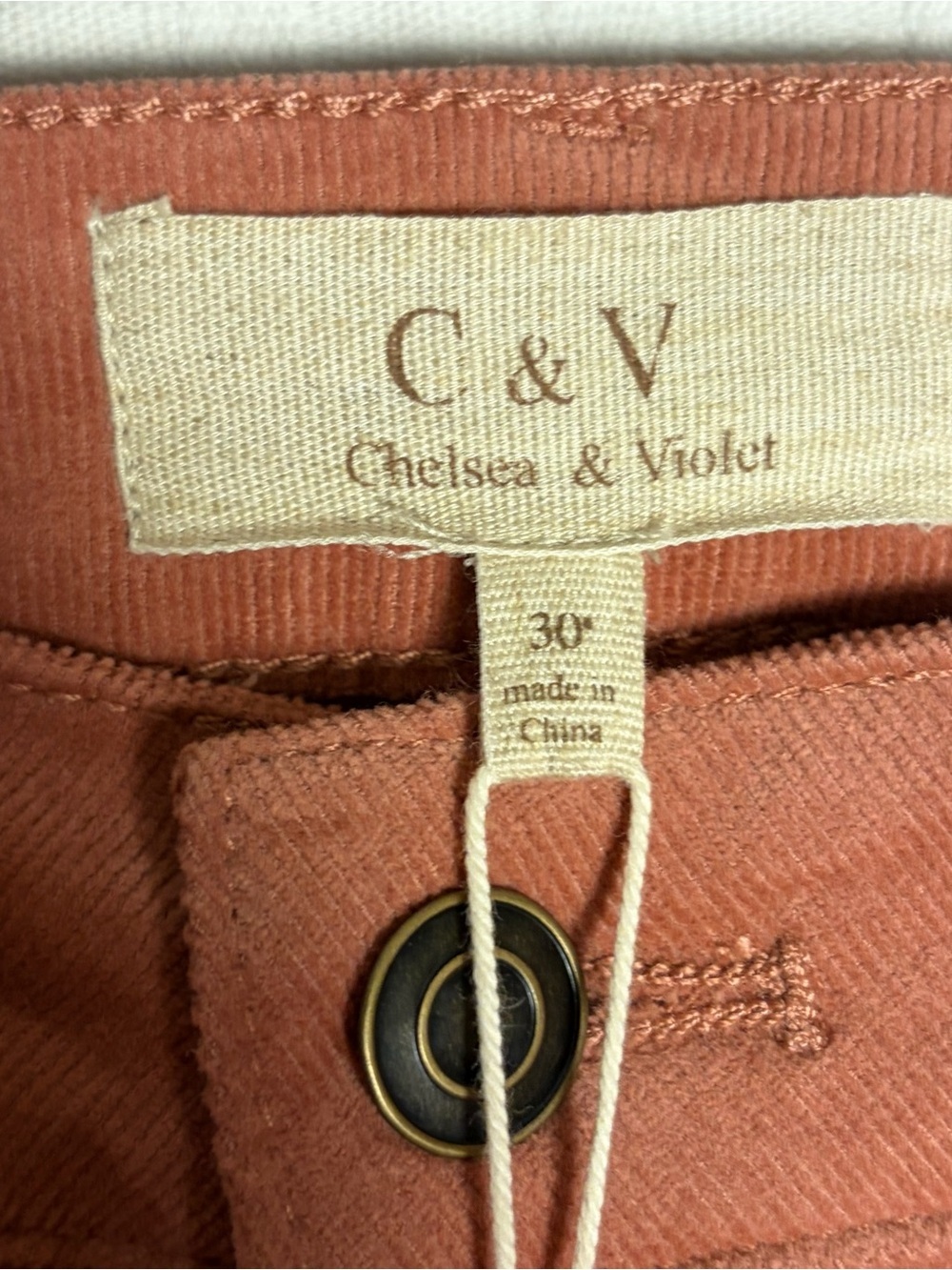 NEW Chelsea & Violet Barrel Corduroy Jeans Pants Coral Cotton Pockets Size 30 - Picture 3 of 12